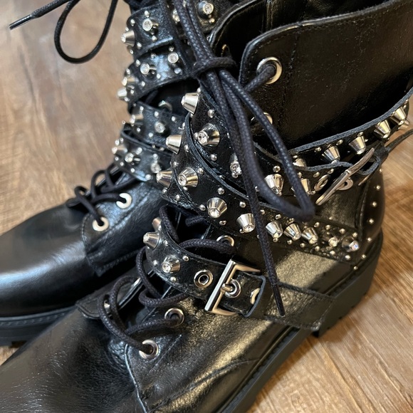 Zara Leather Jeweled Studded Moto Zara Shoe - Picture 4 of 15